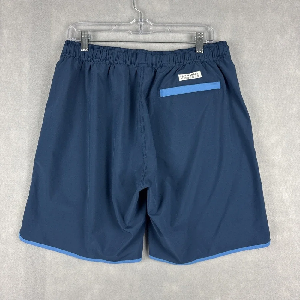 Fair Harbor Swim Trunks Men’s Large 7” Blue Striped Lined Shorts Surf Beach